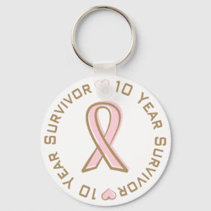 Pink Ribbon Breast Cancer Survivor 10 Years Key Ring