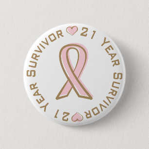 Pink Ribbon Breast Cancer Survivor 21 Years 6 Cm Round Badge