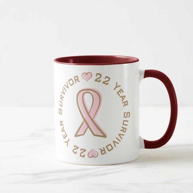 Pink Ribbon Breast Cancer Survivor 22 Years Mug (Right)
