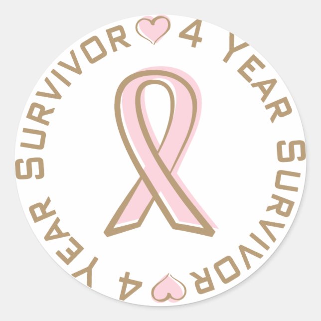 Pink Ribbon Breast Cancer Survivor 4 Years Classic Round Sticker (Front)