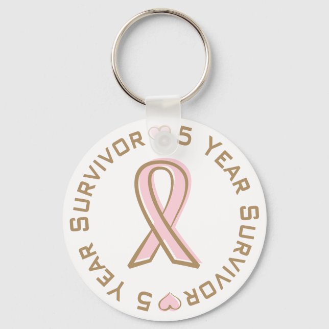 Pink Ribbon Breast Cancer Survivor 5 Years Key Ring (Front)