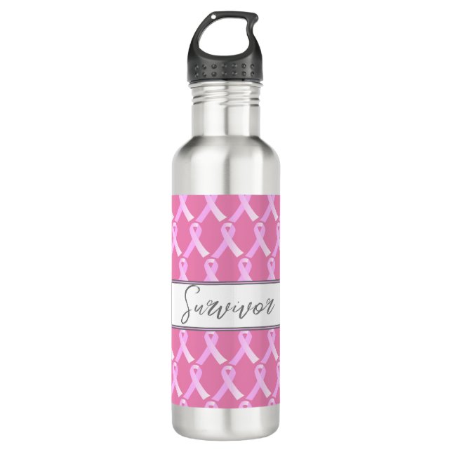 Pink Ribbon Breast Cancer Survivor 710 Ml Water Bottle (Front)