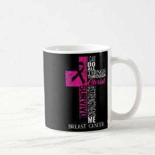 Pink Ribbon Breast Cancer Survivor Christian Cross Coffee Mug