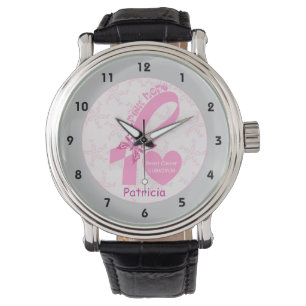 Pink Ribbon Breast cancer survivor, grey border Watch