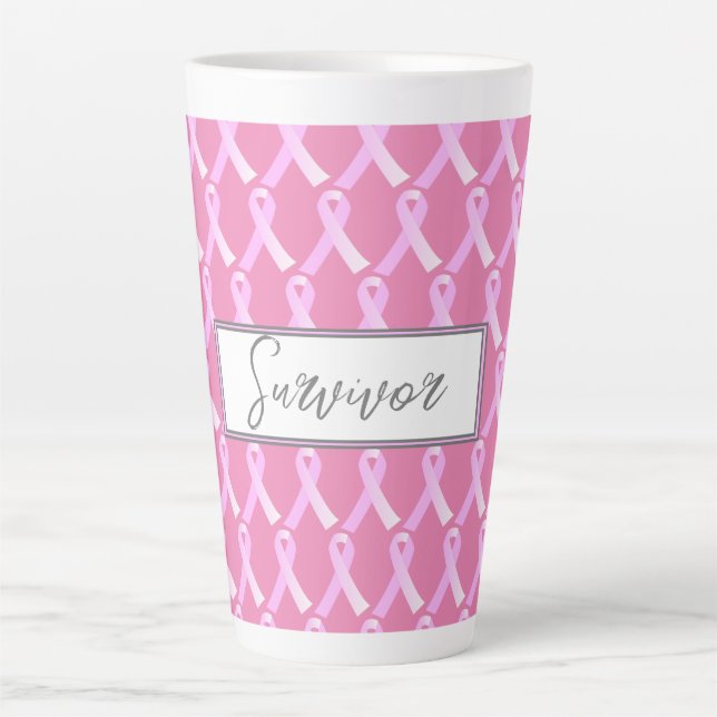 Pink Ribbon Breast Cancer Survivor Latte Mug (Front)