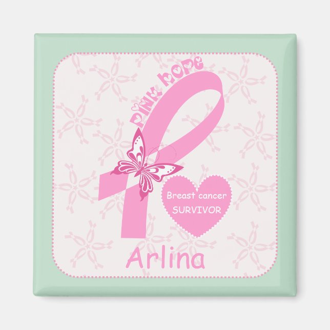 Pink Ribbon Breast cancer survivor mint border Magnet (Front)