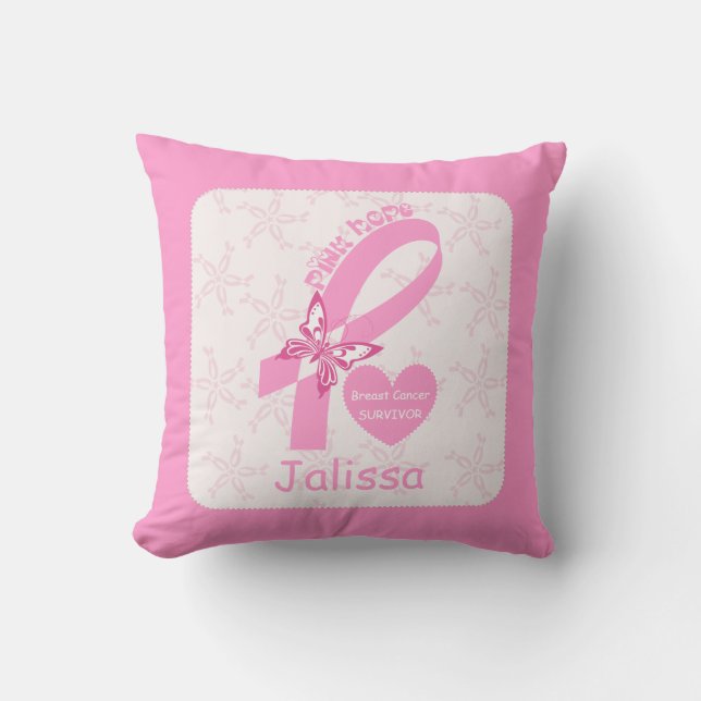 Pink Ribbon Breast cancer survivor & pink border Cushion (Front)