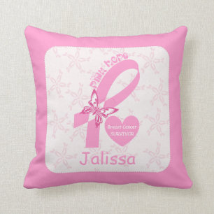 Pink Ribbon Breast cancer survivor & pink border Cushion
