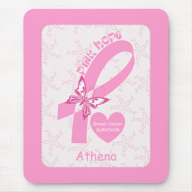 Pink Ribbon Breast cancer survivor & pink border Mouse Pad (Front)
