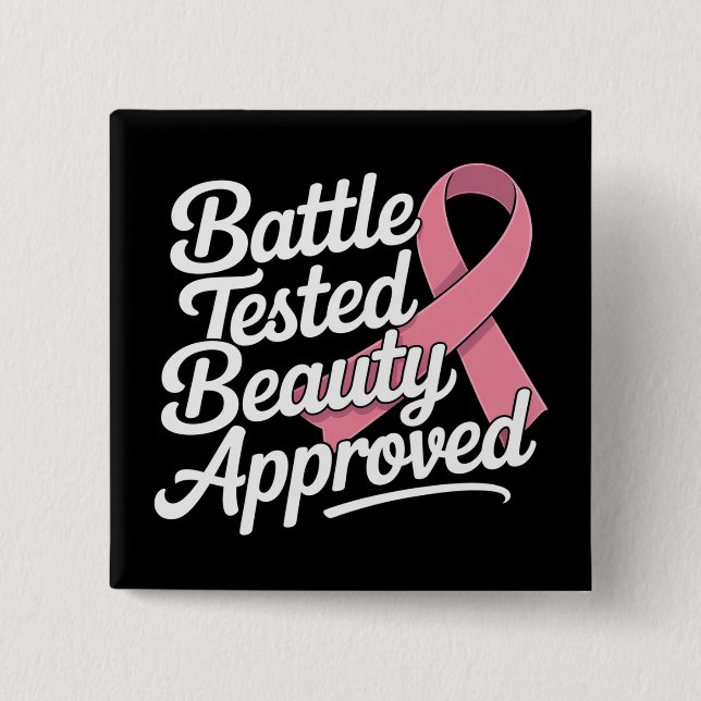 Pink Ribbon Breast Cancer Warrior Survivor Fighter 15 Cm Square Badge (Front)
