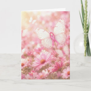 Pink Ribbon Butterflies in a Daisy Garden Card