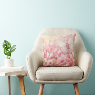 Pink Ribbon Butterflies in Garden Cushion