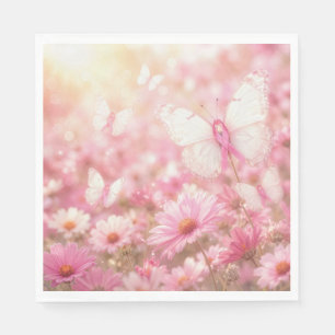 Pink Ribbon Butterflies in Garden Napkin