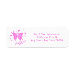 Pink Ribbon Butterfly Awareness Return Address Label