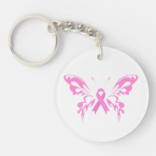 Pink Ribbon Butterfly Breast Cancer Keychain