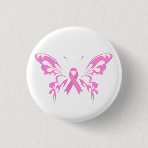 Pink Ribbon Butterfly Breast Cancer   Pin Button