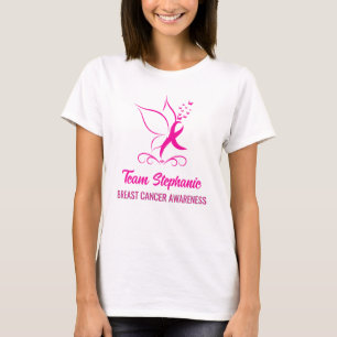 Pink Ribbon Butterfly Breast Cancer Support T-Shirt