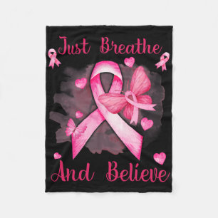 Pink Ribbon Butterfly Breathe And Believe Breast C Fleece Blanket