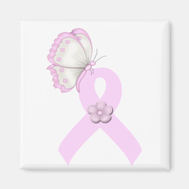 Pink Ribbon Butterfly Magnet (Front)