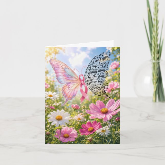Pink Ribbon Butterfly Note Card (Front)