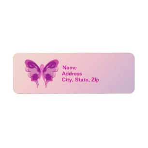 PINK RIBBON BUTTERFLY RETURN ADDRESS LABEL