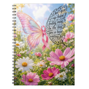 Pink Ribbon Butterfly with Inspiring Quote Notebook