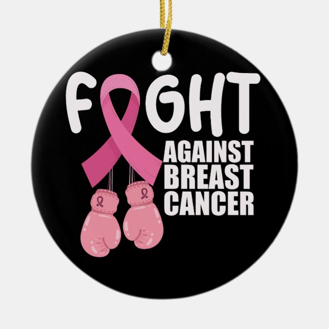 Pink Ribbon Cancer Awareness Breast Cancer Fight  Ceramic Ornament (Front)