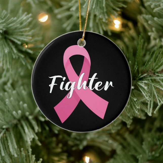 Pink Ribbon Cancer Awareness Breast Cancer Fighter Ceramic Ornament (Tree)