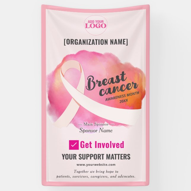 Pink Ribbon Cancer Awareness Fundraiser Campaign Banner (Vertical)