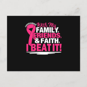 Pink Ribbon Cancer Survivor Friends Family Faith Announcement Postcard