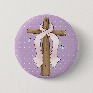 Pink Ribbon Christian Cross Design 6 Cm Round Badge