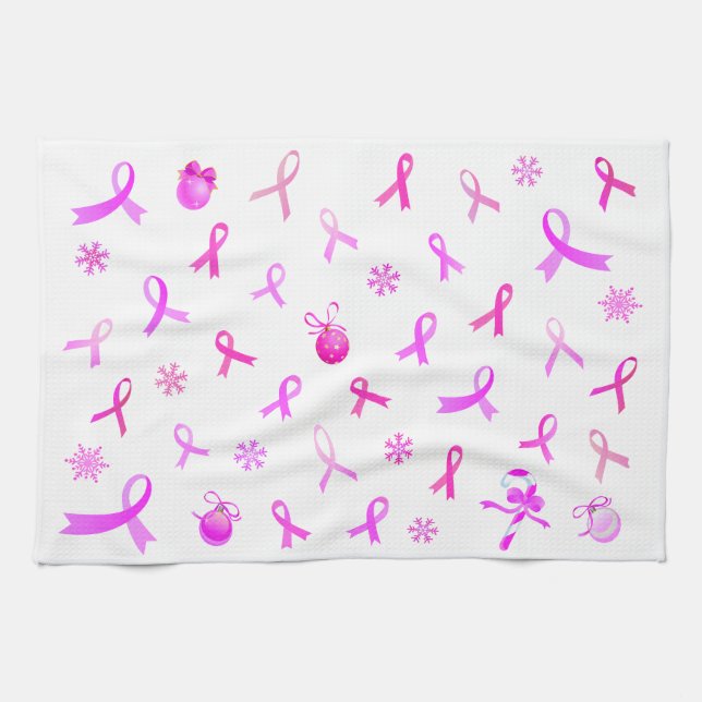 Pink Ribbon Christmas Tea Towel (Horizontal)