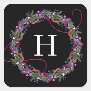 Pink Ribbon Christmas Wreath Square Sticker