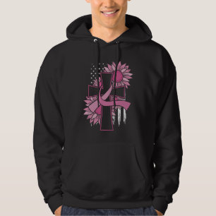 Pink Ribbon Cross Sunflower Breast Cancer Faith Hoodie