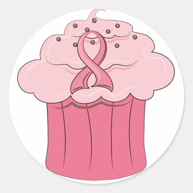 Pink Ribbon Cupcake Breast Cancer Classic Round Sticker (Front)