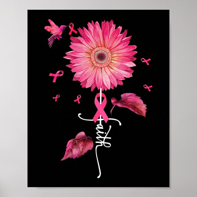 Pink Ribbon Daisy Faith - Breast Cancer Awareness  Poster (Front)