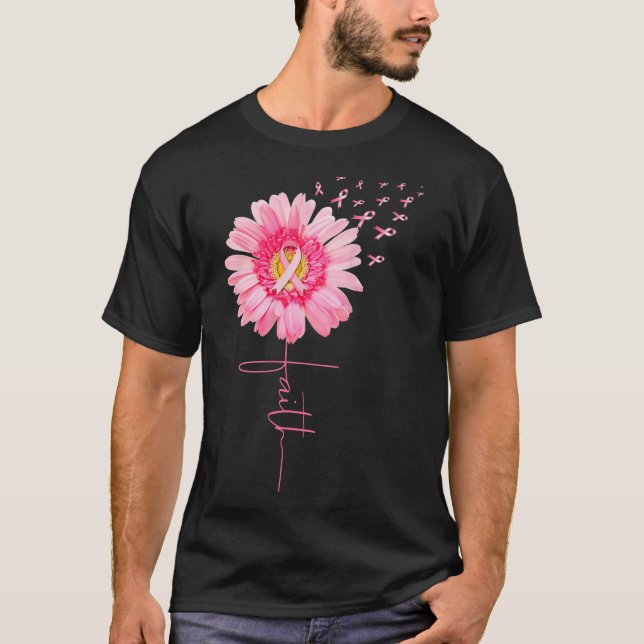Pink Ribbon Daisy Faith - Breast Cancer Awareness  T-Shirt (Front)