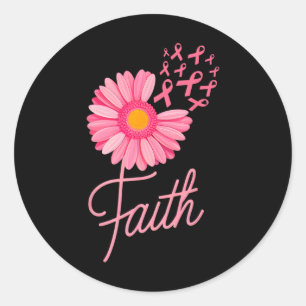 Pink Ribbon Daisy Flower Faith Breast Cancer Aware Classic Round Sticker