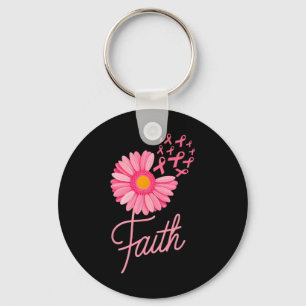 Pink Ribbon Daisy Flower Faith Breast Cancer Aware Key Ring