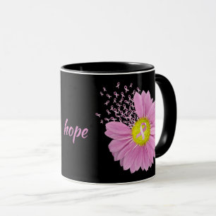 Pink Ribbon Daisy on black Mug