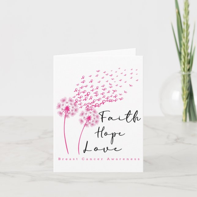 Pink Ribbon Dandelion Faith Hope Love Breast Cance Card (Front)