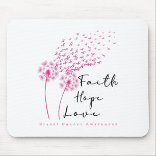 Pink Ribbon Dandelion Faith Hope Love Breast Cance Mouse Pad