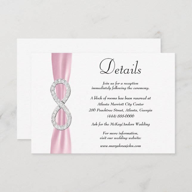 Pink Ribbon Diamond Infinity Wedding Details Enclosure Card (Front/Back)
