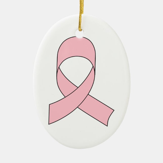 Pink Ribbon Drawing Ceramic Tree Decoration (Front)
