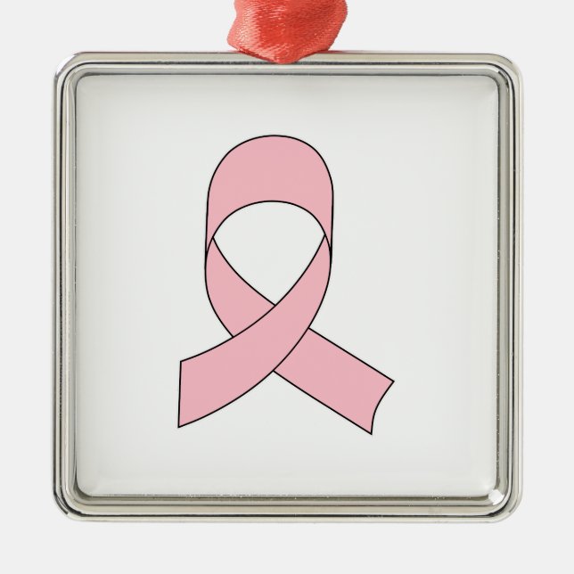 Pink Ribbon Drawing Metal Tree Decoration (Front)