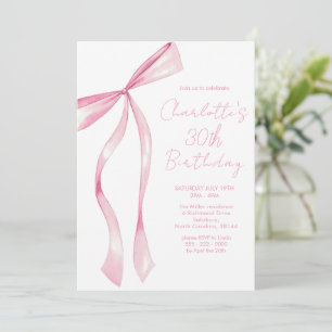 Pink Ribbon Elegant 30th Birthday Invitation