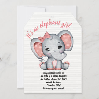 Pink Ribbon Elephant Girl Birthday Card