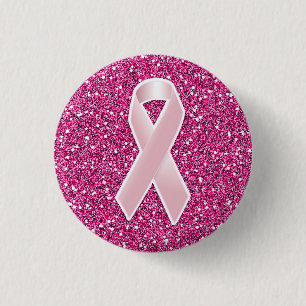 Pink Ribbon & Faux Glitter 3 Cm Round Badge