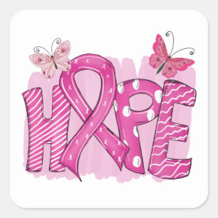 Pink Ribbon Fighter Butterfly Hope Breast Cancer Square Sticker