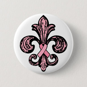 Pink Ribbon Fleur de lis 6 Cm Round Badge
